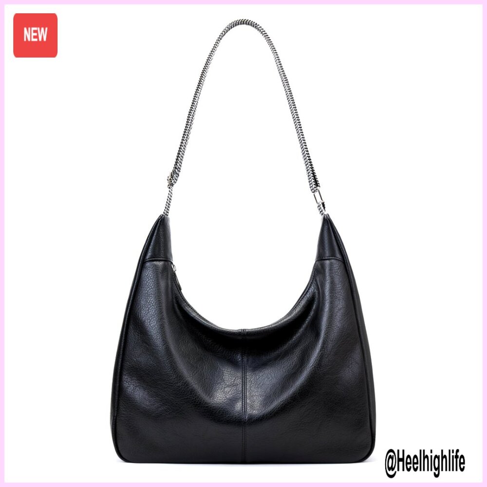 Vegan Leather Slouchy Hobo Bag Adjustable Shoulder Tote Retro Casual Work Purse